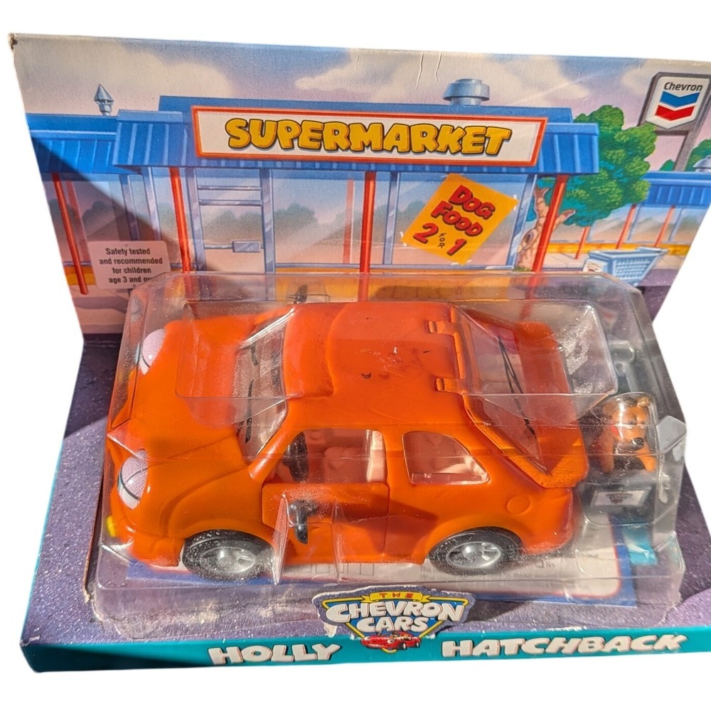 Chevron Cars Holly Hatchback‎ Orange Toy Car Vintage 1997 New in Box Moving Eyes